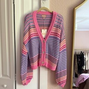 Mumu Pink Striped Women's Cardigan Sweater